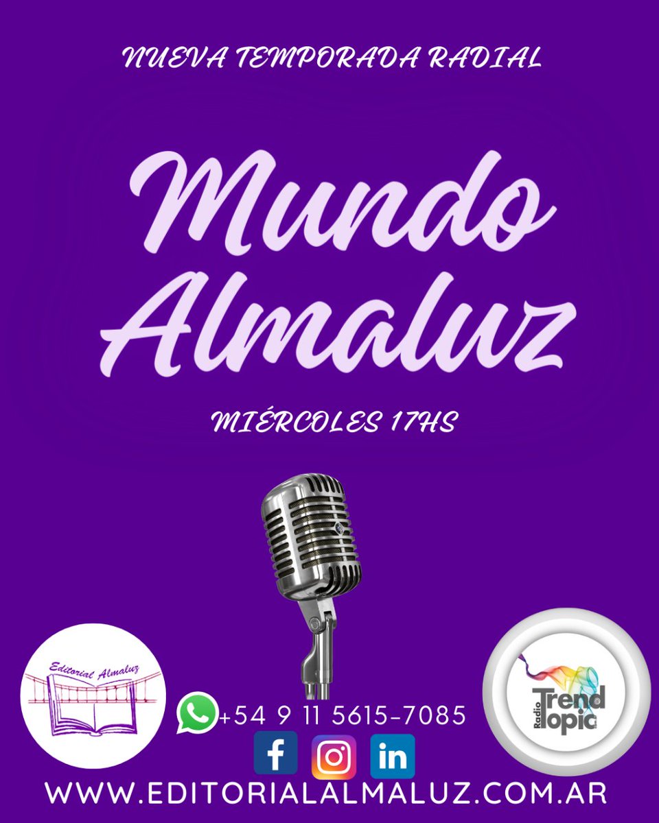 EDITALMALUZ's tweet photo. 📲La semana que viene en #MundoAlmaluz recibimos a la autora Paulina Sarfson quien nos contará todos los secretos sobre su último libro. ¡Conectate por nuestra fanpage y sino por la web de la radio! 💜https://t.co/WWXLhXSbYP 💜 https://t.co/zTaAq7BBHR