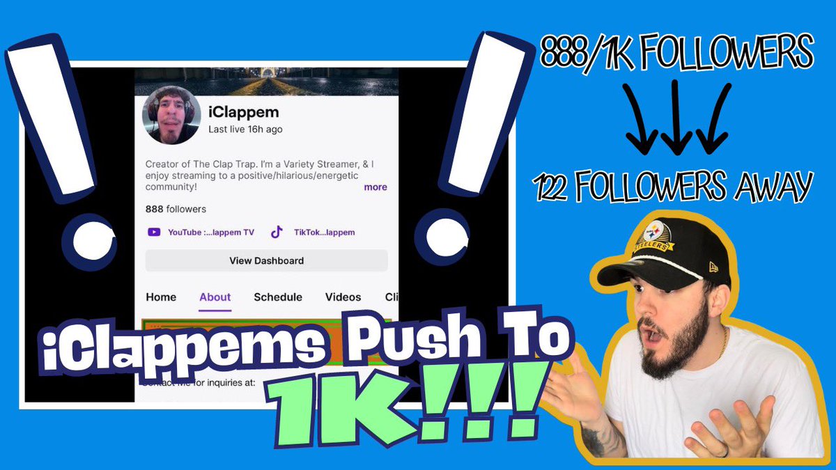 iClappem's tweet photo. Hey everyone! I’m only 122 followers away from 1k on twitch! Please Retweet for Reach! 

https://t.co/ztaoP7CTI7 

#rt #retweet #smallstreamers #streamer https://t.co/sIuWYygCfB