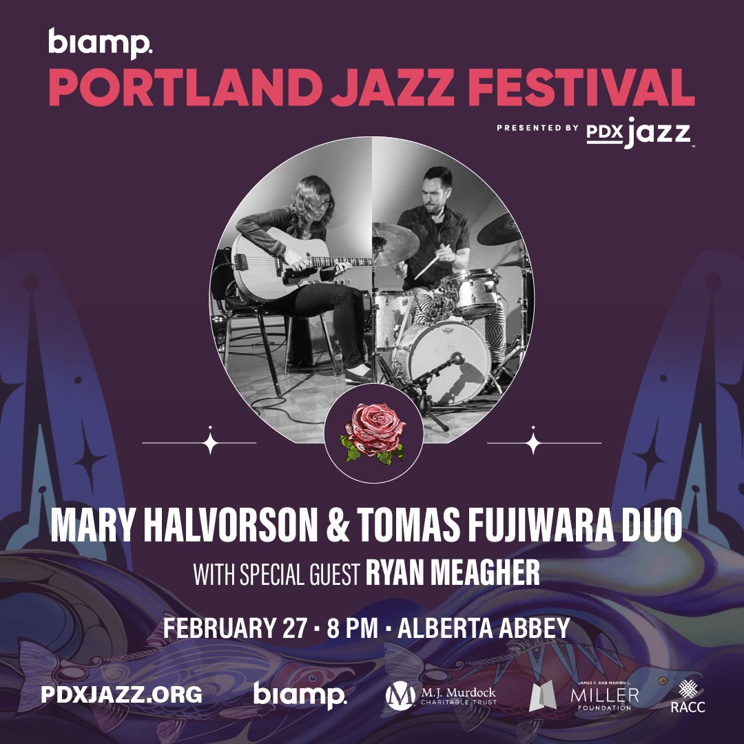 Mary Halvorson & Tomas Fujiwara will be performing at the Biamp Portland Jazz Festival on February 27 at 8PM at Alberta Abbey. Halvorson, a guitarist and MacArthur Fellow, has been called “NYC’s least-predictable improviser”. Don't miss this dynamic duo!