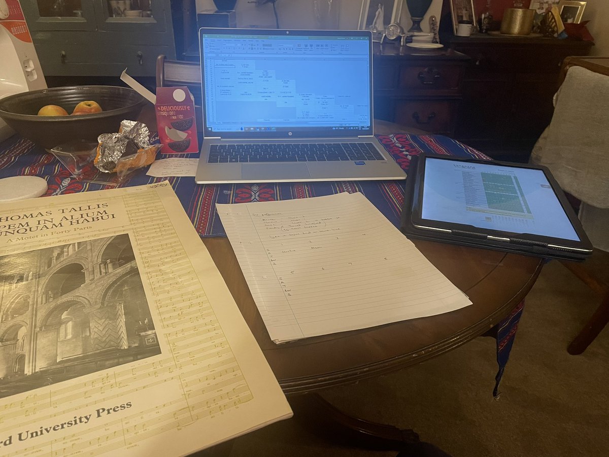 Two devices and a Terry’s Chocolate Orange required as I begin this task… <a href="/SVHampshire/">Southern Voices</a> #40thanniversary #Spem #Tallis