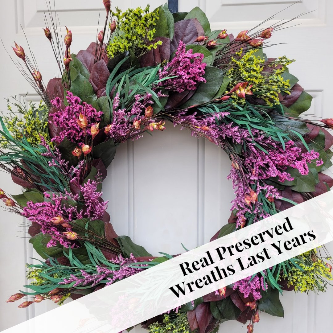 100% real preserved flowers and foliage that will last years. Shop endlessblossoms.etsy.com #wreaths #flowerwreaths #doorwreaths #driedwreaths #realwreaths #wreathlove #etsywreaths #springwreath #springdecor #spring
