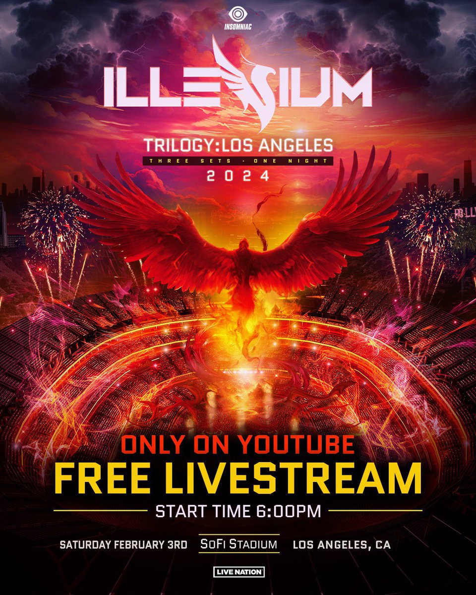 dancingastro's tweet photo. .@ILLENIUM will stream night two of Trilogy LA at @SoFiStadium on YouTube LFG

Three @ILLENIUM sets on Saturday start 6PM PT/9PM ET: https://t.co/uPKq4ekUTI https://t.co/cmWcHF8fTl