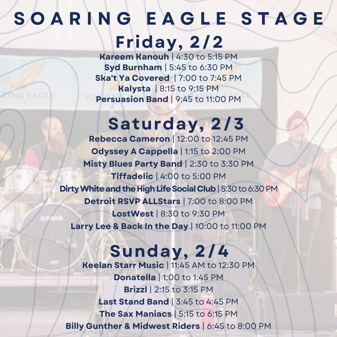 Put on your list to stop by the M3
Investments Comfort Zone and say hi to our friends
from @soaringeaglecasino – they’ll be offering a bunch
of goodies for you to enjoy! On their stage, they have
some incredible entertainment lined up, so make sure
to come out and enjoy!