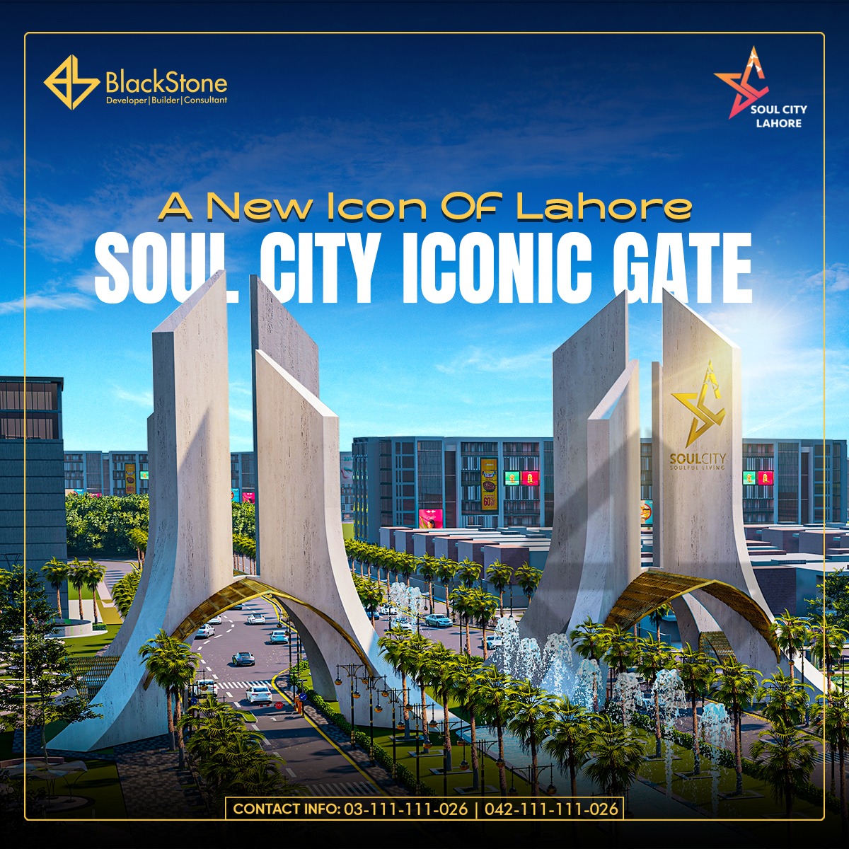 bstonepk's tweet photo. A symbol of Lahore's pride and resilience, the Soul City Iconic Gate invites you to live a luxurious life in Soul City Lahore.   

For more information, Call us today at 
📞 042-111-111-026 or 03-111-111-026 
Or visit our office on 
📍 11-DD, CCA, PHASE 4, DHA, LHR

#soulcity https://t.co/jCzYptfxlE