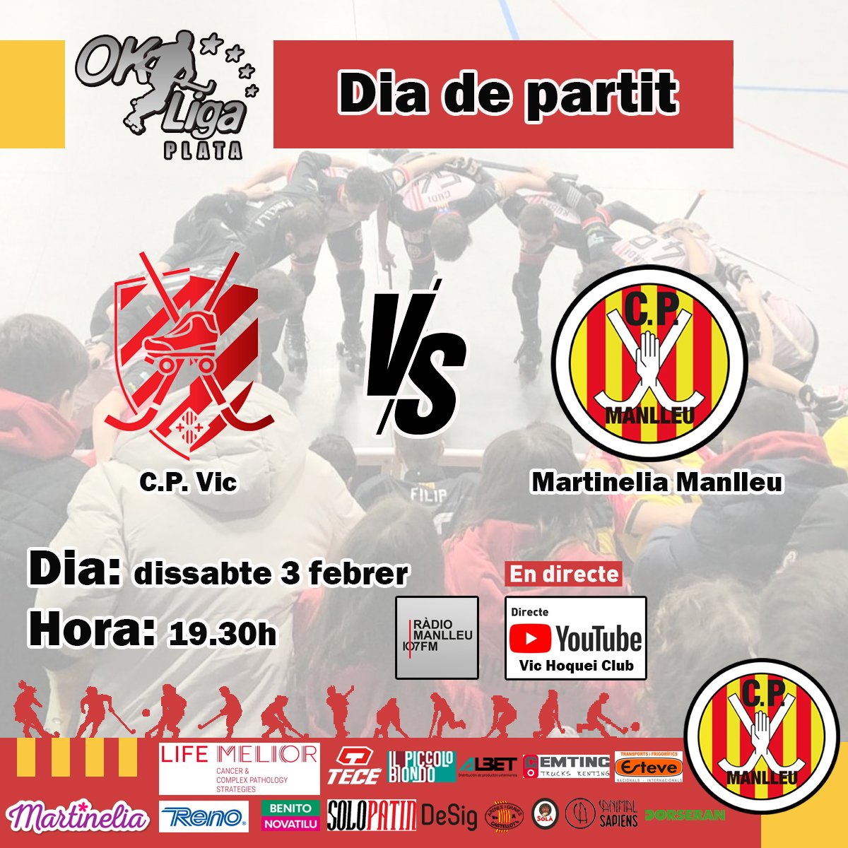 Dia de partit!

Demà dissabte a les 19.30h juguem a domicili una nova jornada de la OKLliga Plata!

En directe per Ràdio Manlleu i al Youtube del C.P. Vic!

Som-hi valents!