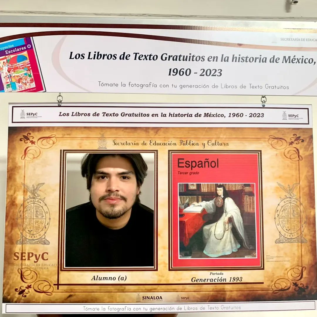 sepycsinaloa's tweet photo. ¿Ya visitaste la Exposición 𝙇𝙤𝙨 𝙇𝙞𝙗𝙧𝙤𝙨 𝙙𝙚 𝙏𝙚𝙭𝙩𝙤 𝙂𝙧𝙖𝙩𝙪𝙞𝙩𝙤𝙨 𝙚𝙣 𝙡𝙖 𝙃𝙞𝙨𝙩𝙤𝙧𝙞𝙖 𝙙𝙚 𝙈𝙚́𝙭𝙞𝙘𝙤, 𝟭𝟵𝟲𝟬-𝟮𝟬𝟮𝟯?
Vive esta experiencia en el @MASINculiacan y tómate la foto con tu generación de #LTG.
#EducarParaTransformar https://t.co/gHSIAHx1CY
