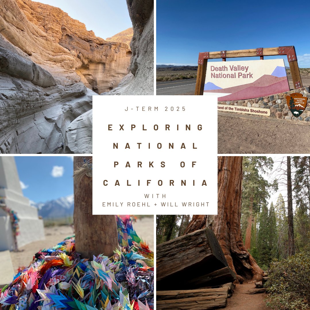 Get ready, Vikings! Our very own Dr. Emily Roehl will lead a 2025 J-term trip to California national parks, monuments, and historic sites with Dr. Will Wright (History). Counts as an ENGL 200-level elective, HIST 200-level elective, or ENST 202. Fulfills Sophia: U.S. experience