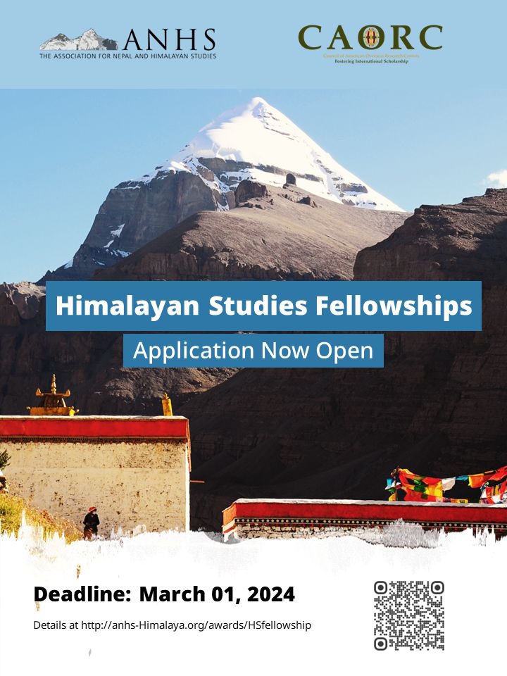 📣 Pleased to announce our call for applications for the annual Himalayan Studies Fellowship 📣 Co-sponsored by @anhs_himalaya and @caorc. Deadline: March 1, 2024 (11:59 PM US Pacific Time). More info: anhs-himalaya.org/awards/HSfello… #HimalayanStudies #research #fellowship #CAORC