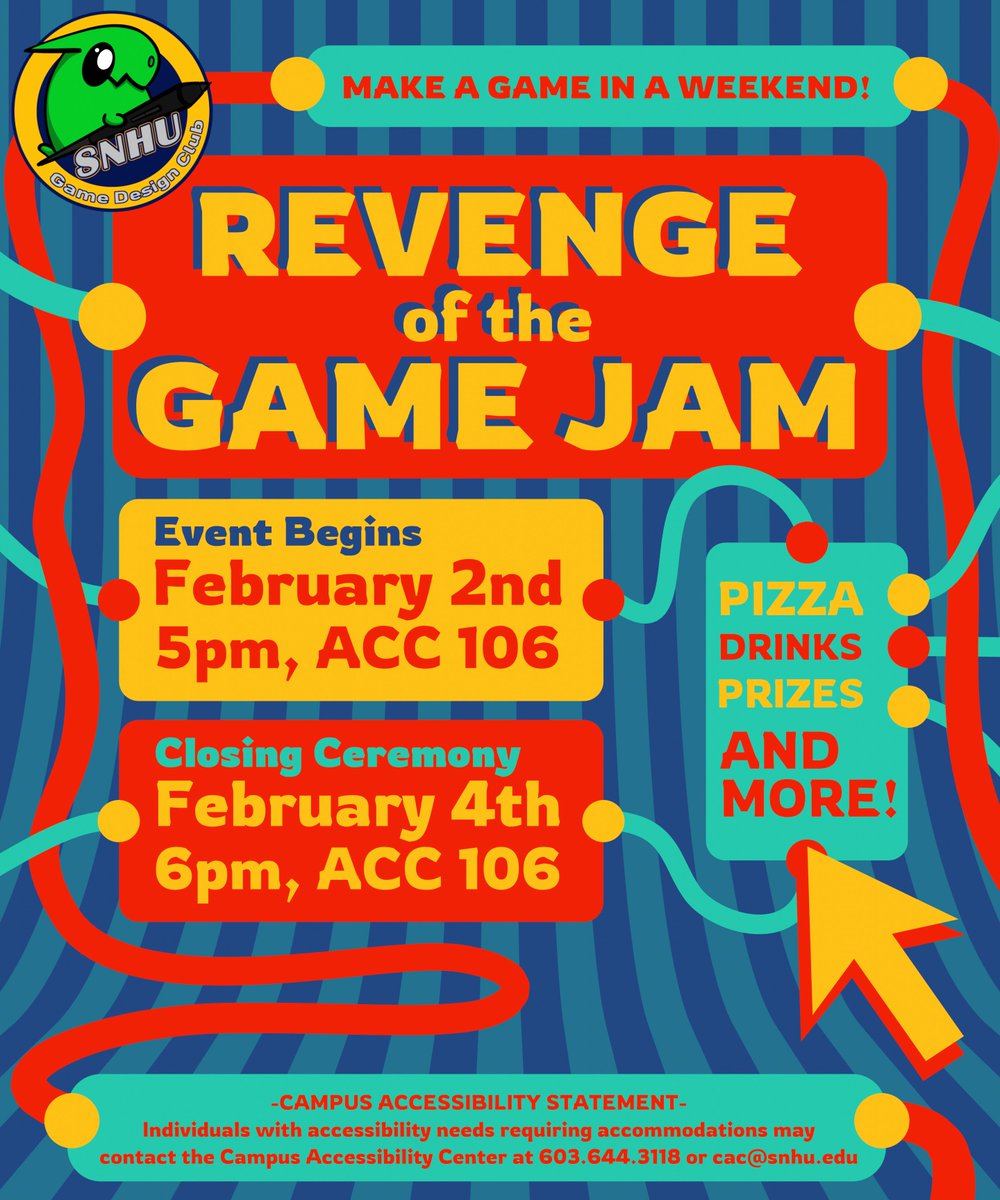 SNHUGameDesign's tweet photo. TONIGHT at 5pm in ACC 106 we're hosting the first game jam of the semester! Hope to see you there! #snhu https://t.co/xru8quZsOd