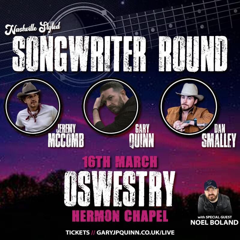 Got @NoelBolandMusic joining us at @arts_hermon on March 16th for our Nashville Styled Writers Round. Tickets: garyjpquinn.co.uk