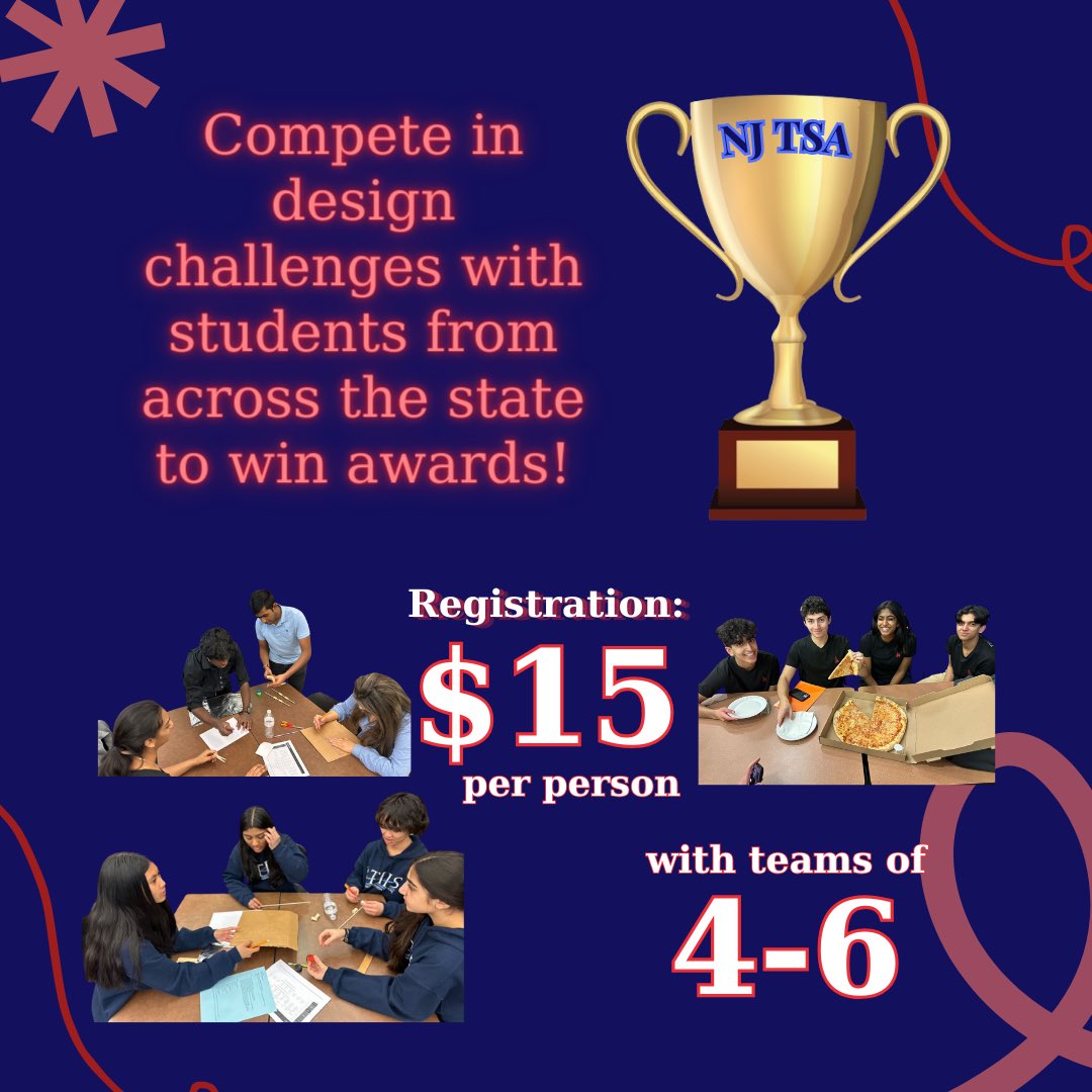 On February 24, 2024, join students from across NJ at Biotechnology High School to compete in design challenges and win awards to get excited for the upcoming State Conference! Please contact dlevinson@ctemc.org for sign-up info. We hope to see you there! #NJTSA #ChapterCon