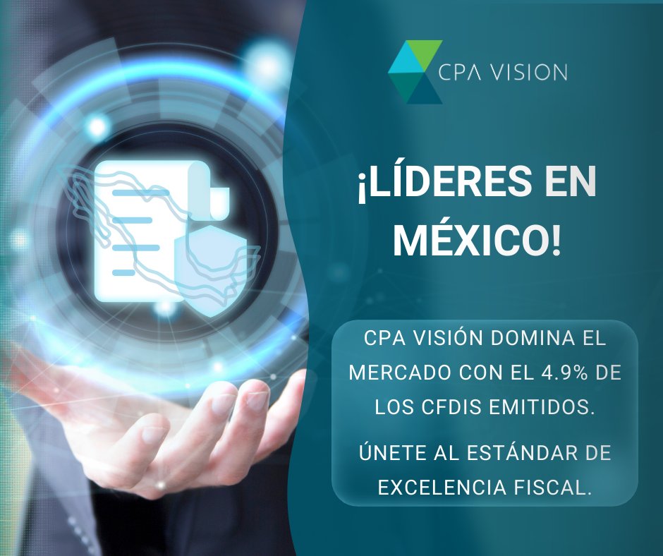 CpaVisionMx's tweet photo. Confía en la experiencia líder en cumplimiento fiscal digital para manejar los procesos contables de tu empresa: CPA Vision.  

📲 Agenda tu demo ahora: https://t.co/TThQJvdh9Z  #CFDIS 

#TecnologíaFiscal https://t.co/6O1YHLWfCZ