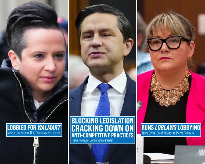 It has now become clear why <a href="/PierrePoilievre/">Pierre Poilievre</a>’s MPs have spent weeks delaying a bill that addresses predatory pricing and anti-competitive behaviour — because his own deputy leader and campaign manager have a vested interest in keeping grocery prices high. #cdnpol