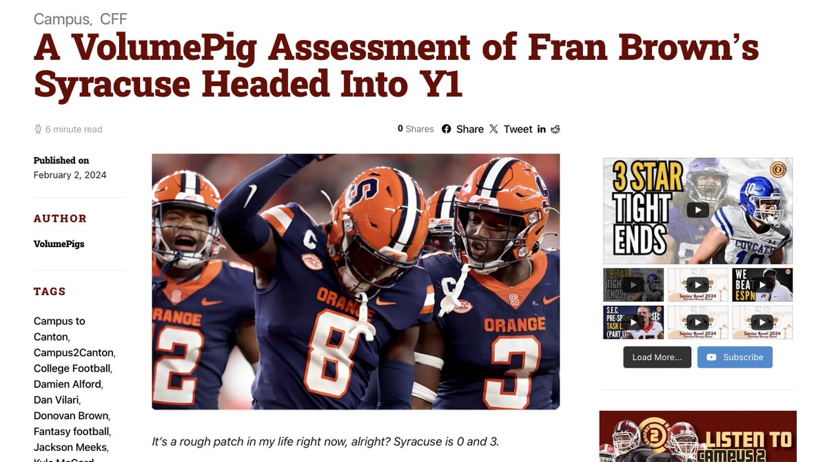 My latest article out at @campus2canton #cff #cfb #ncaa #syracuseorange #Cuse 

campus2canton.com/a-volumepig-as…

And of course, my latest at VP: volumepigs.com/p/ryan-william…