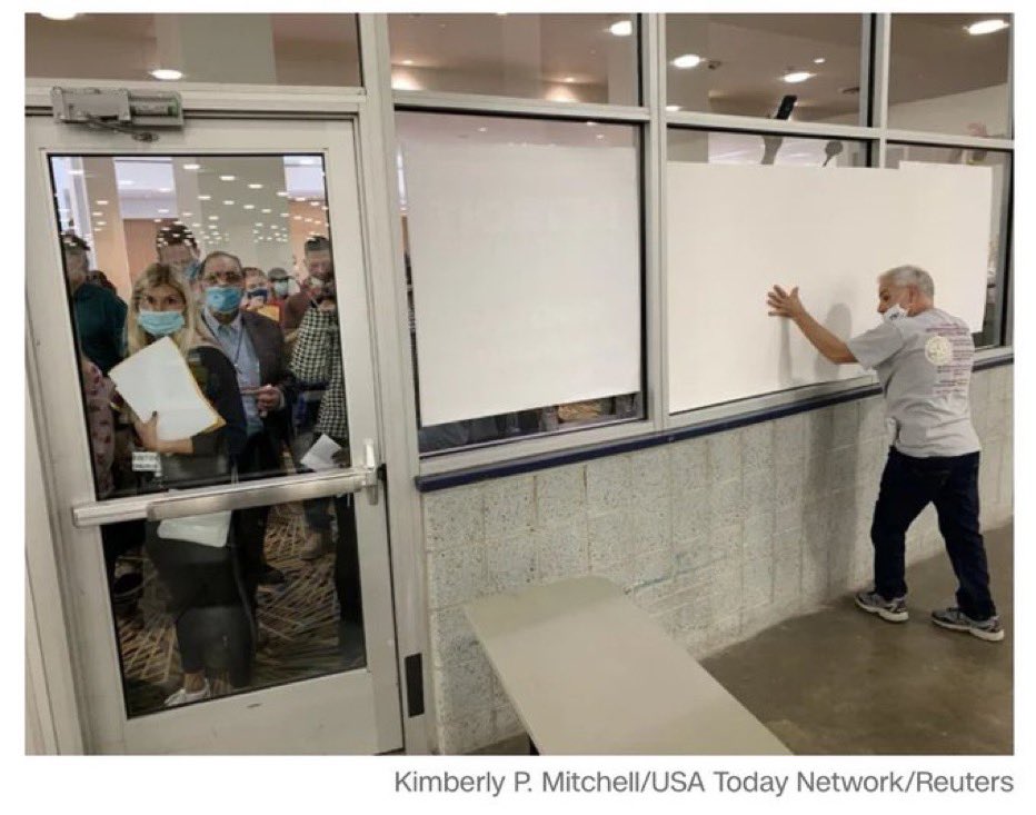 <a href="/BehizyTweets/">George</a> Hmm, maybe now we know what they were trying to hide? 🤔

“Windows being covered outside of the room where absentee ballots are being counted at TCF Center in Detroit.”