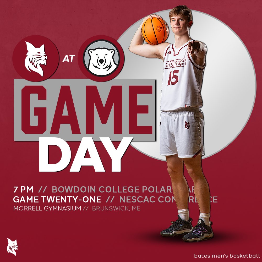 BatesCollegeMBB's tweet image. Game Twenty-One 🐾 

🆚: Bowdoin College Polar Bears
📍: Morrell Gymnasium // Brunswick, ME
⏰: 7:00 PM
📺: nsnsports.net/colleges/bowdo…
🐾: Junior - #15 Grant Nadeau

#d3hoops #GoBates #GoBobcats #BatesBobcats #BobcatPride #AlumniGym #NESCAC #NESCACHoops #MEHoops