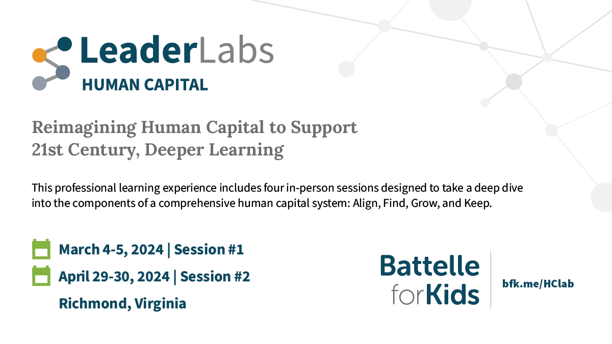 Addressing the pressing issue of talent shortages is essential to school districts. The Human Capital Leader Lab is an innovative workshop designed to help leaders develop a human capital management system tailored to their unique needs. More info: bit.ly/3NYNnnz