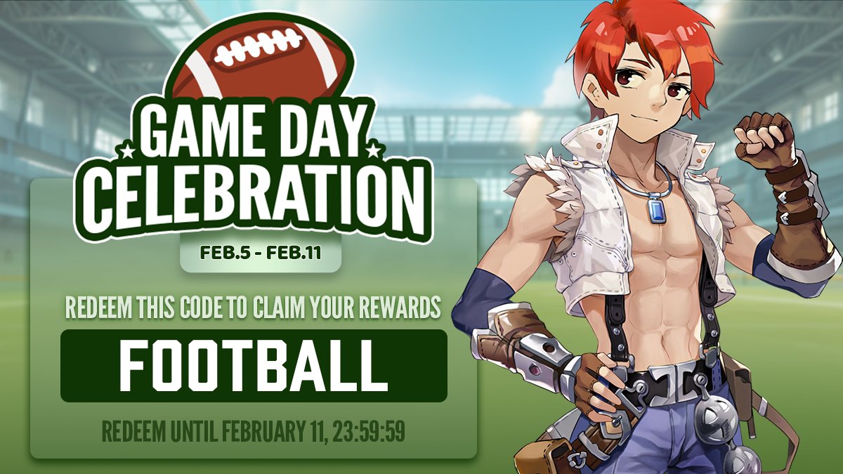 ro_origin's tweet photo. 🏈 Game Day Celebration 🏈

The big game is February 11 and we wanted everyone to join in the celebrations!

Be sure to redeem the code FOOTBALL for some wonderful rewards. See you all on the field!

Code valid until Feb 11, 23:59:59

#RagnarokOrigin #celebration #coderedeem https://t.co/NfKGXiw8Qd