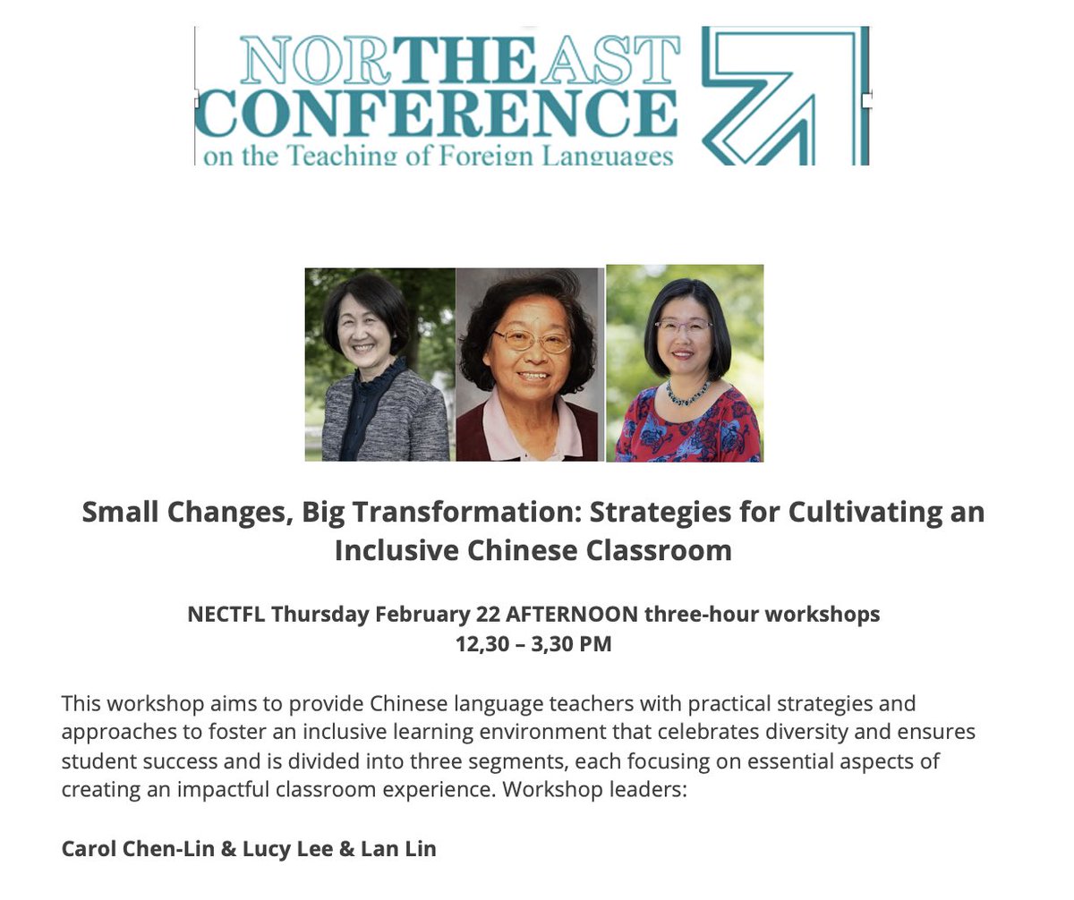 隆重介绍！CLASS团队将再次在美国东北区外语教学大会(NECTFL)上亮相，为广大中文老师带来一流的培训，同时让外语教学届看到中文教学的独特风采。机会难得，万勿错过！@NECTFL 会议详情及注册报名，请到访NECTFL网站： nectfl.org/2024-conferenc…