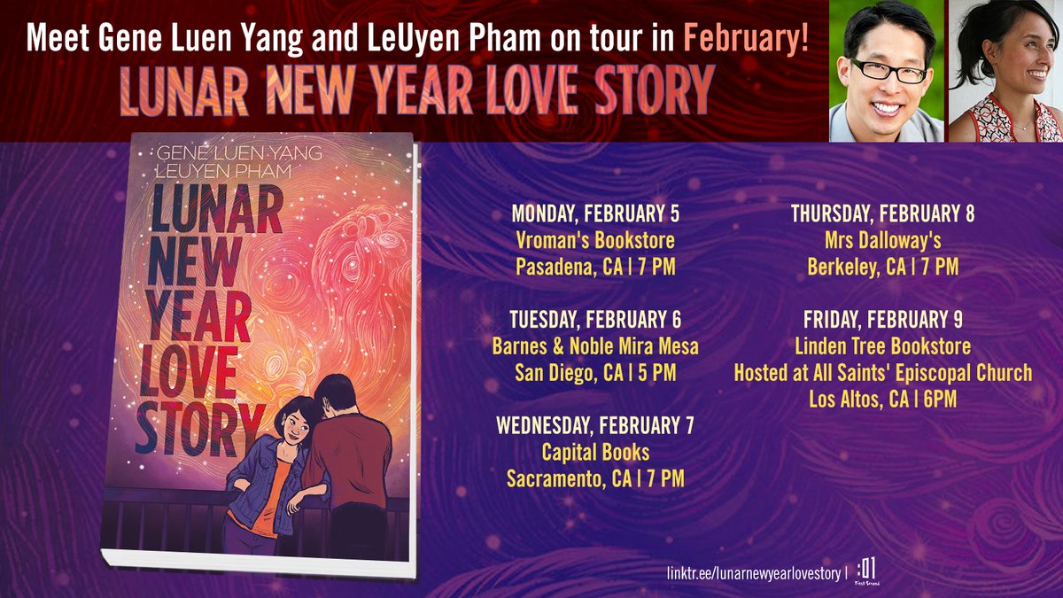 Mark your calendars, @geneluenyang and LeUyen Pham will be stopping at @MrsDsBooks on Thursday the 8th at 7 PM on tour for their recently released graphic novel, Lunar New Year Love Story!