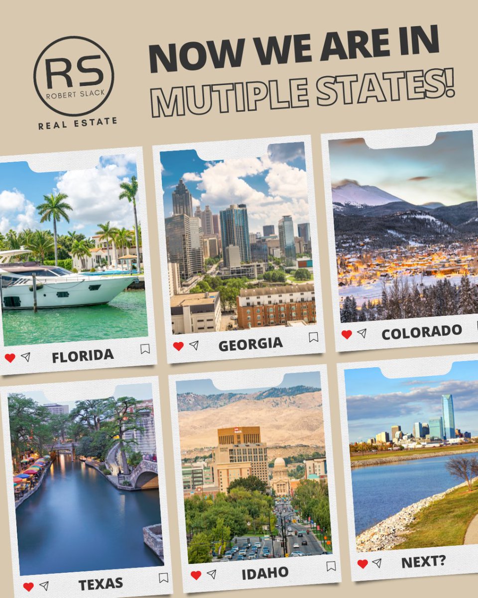 RobertSlackRE's tweet photo. Expanding to new states across the USA! 🌟 We're seeking passionate, go-getter agents and team leaders to join our dynamic team. 
Can you guess where we're headed next? 🔮 

#robertslackrealestate #robertslackllc #joinourteam #realtor #Florida #Georgia #Colorado #Texas #Idaho https://t.co/miDsKqA5gl