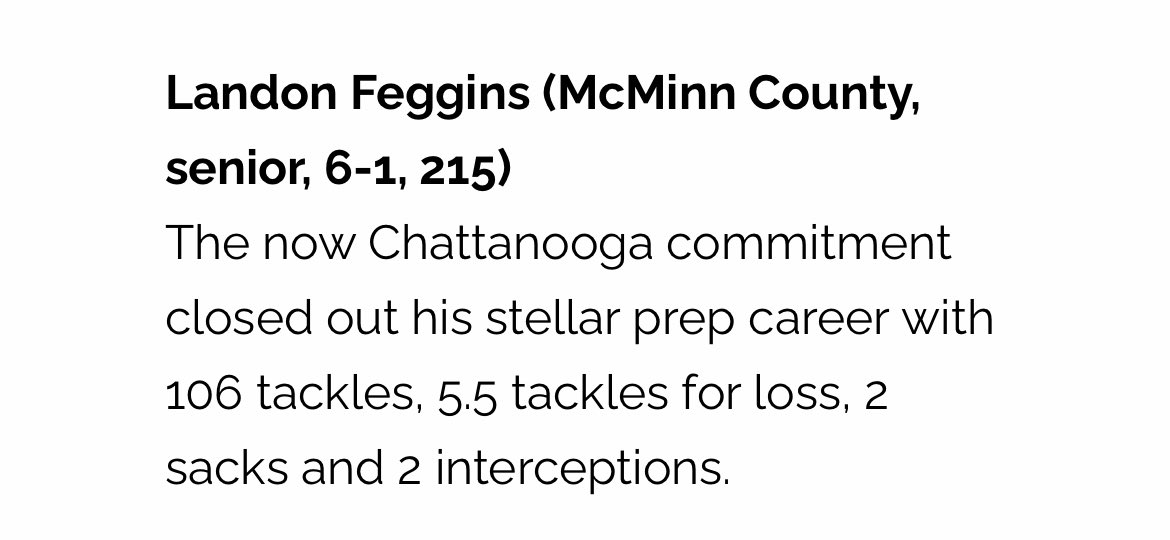 Landon Feggins🕸 (@feggins_41) on Twitter photo Happy to make first-team all LB for <a href="/5StarPreps/">5Star Preps</a> 💯<a href="/mcminnathletics/">McMinn High School Athletics</a> <a href="/CSmithScout/">Chris Smith</a> Happy to make first-team all LB for <a href="/5StarPreps/">5Star Preps</a> 💯<a href="/mcminnathletics/">McMinn High School Athletics</a> <a href="/CSmithScout/">Chris Smith</a>