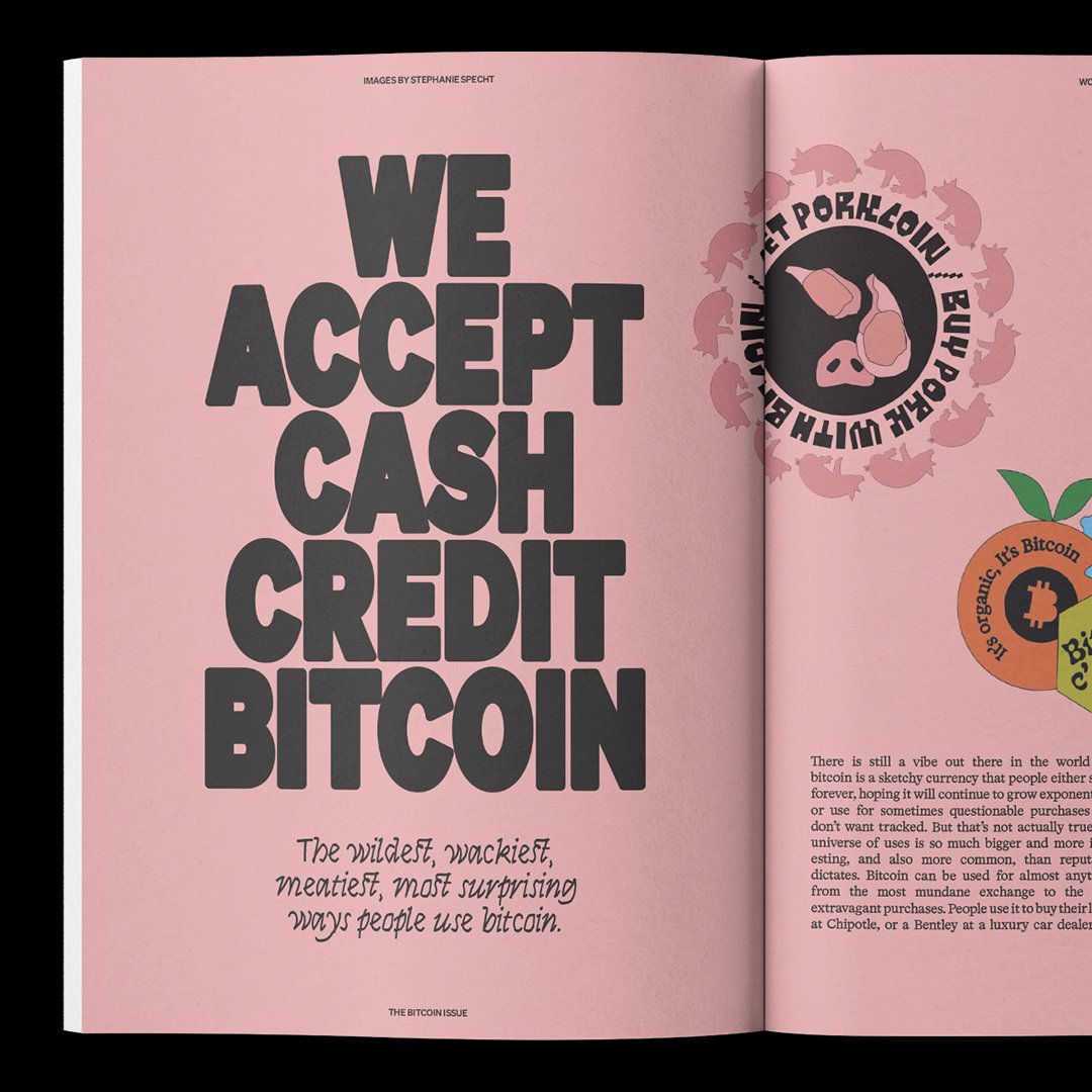 CashApp's tweet photo. Discover the wildest, wackiest, meatiest, most surprising ways people use bitcoin in the first issue of BREAD. Elise Craig writes about it in our new zine, which you can read at https://t.co/JpZQPVzuPW.
#getyourBREAD
Visuals by Stephanie Specht https://t.co/bGxQeHrIZ0