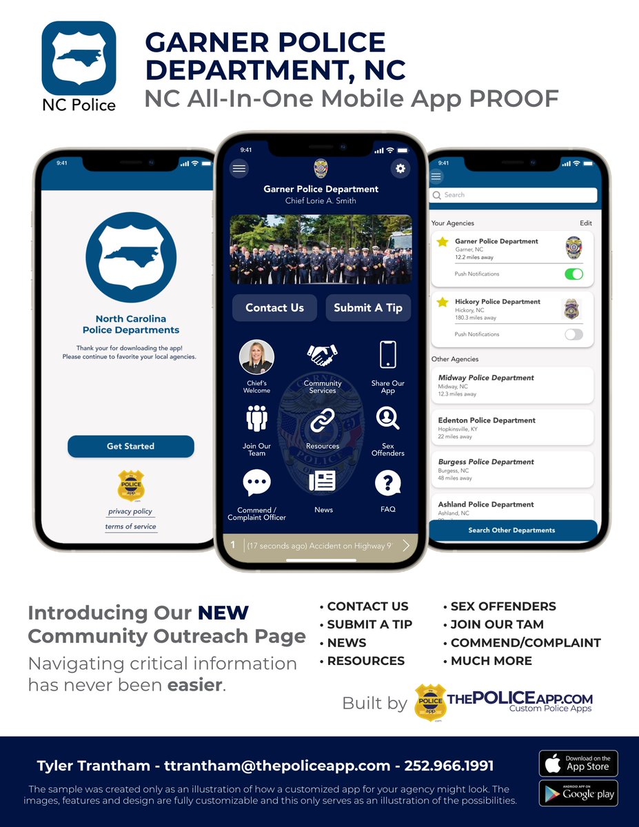 Be sure to download our new Police App. For more information please visit tinyurl.com/2j6txdda