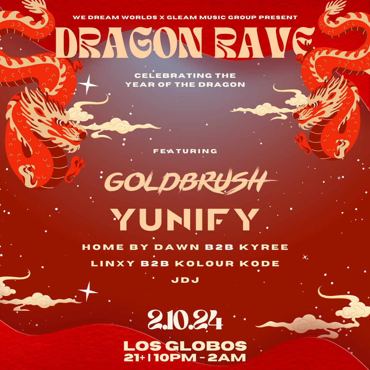 homebydawnmusic's tweet photo. WE ARE BACK LA

Come celebrate my year 🐉 I wanna see you DRAGON your friends out to the Dragon Rave on February 10 at @losglobos 🧡 I'll be throwing down once again with my good friend @kyreemusic and joining a bunch of the other Gleam homies

Tickets: https://t.co/I9ogeFKFVT https://t.co/kUV8PnhQj6