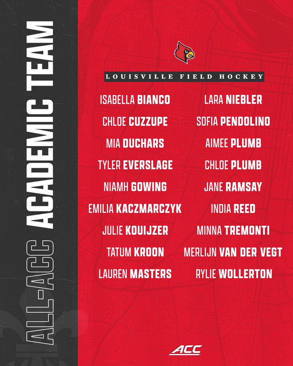 LouisvilleFH's tweet photo. Thriving on and off the turf 👏

Congrats to our 1️⃣8️⃣ student-athletes for being named to the All-ACC Academic Team!

#GoCards https://t.co/CkHNOSqm2v