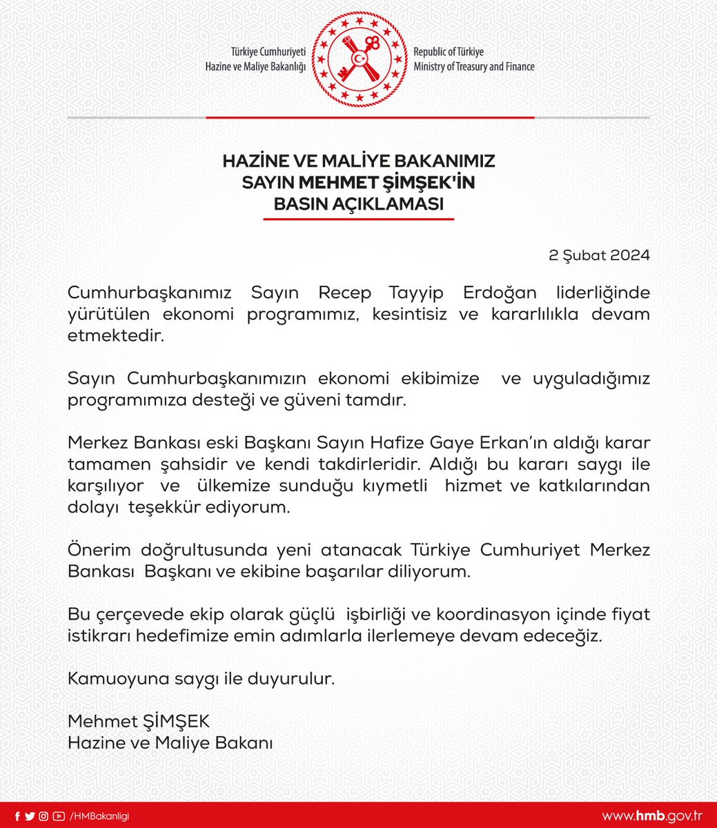HMBakanligi's tweet photo. Hazine ve Maliye Bakanımız Sayın Mehmet ŞİMŞEK'in ( @memetsimsek ) Basın Açıklaması - 02.02.2024

https://t.co/eMfC3CT7ma https://t.co/V5FJfopH4K