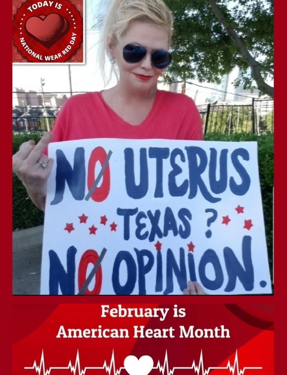 Ok, I'll do this *post a pic wearing red* thing to help elevate awareness for heart disease. But i'll raise you one by using a pic of when we protested the end of Roe V Wade in Texas becuz that's about healthcare too. 
#NationalWearRedDay