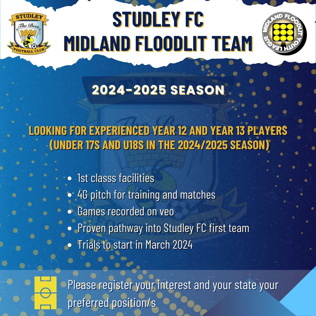Are you the next one 👇 

🌟 Kindly express your interest by using the link provided below. 
If you have any queries please don't hesitate to contact either Matt or Bob Harrison (Team Coaches). ⚽️ 🐝
Matt Clinton. 07789 615622
Bob Harrison. 07917 878676
forms.clickup.com/.../t5r6x-3033…