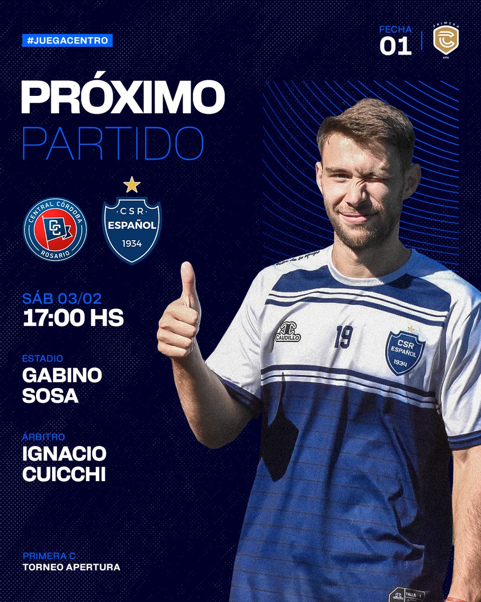 🔜 #PróximoPartido 

🏆 Primera C • Fecha 1

🆚 Central Córdoba (R)
📆 Sábado 3/2
🕘 17 hs
🏟️ Estadio Gabino Sosa

#VamosCentro 🔹▫️🔹