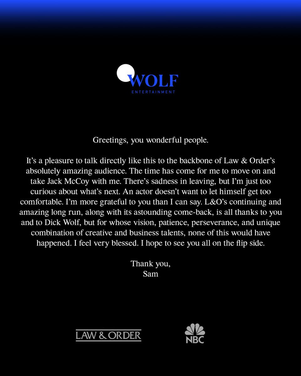 Some words from Sam #LawAndOrder

More info here: wolfentertainment.com/news/law-order…