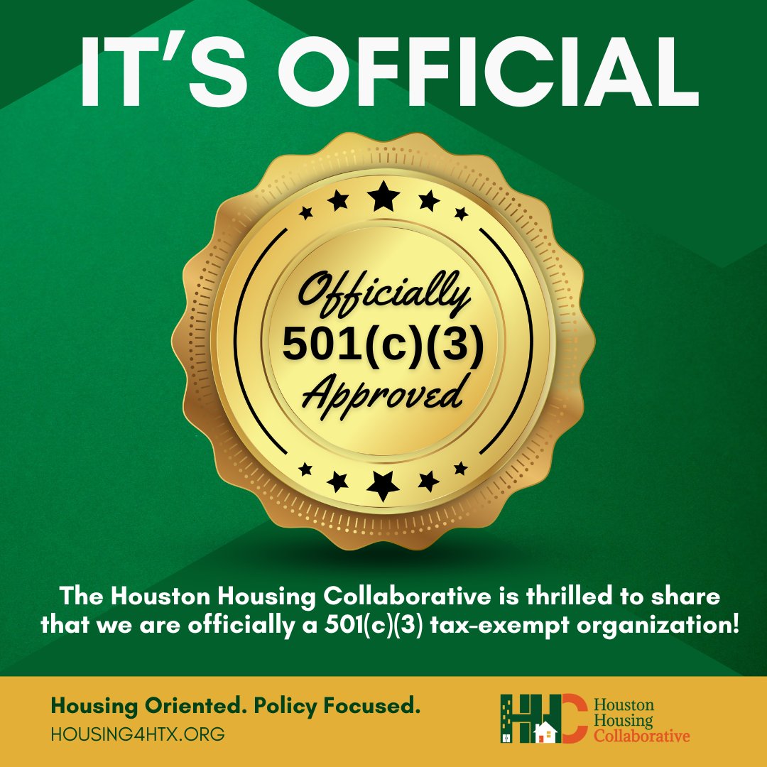 housing4htx's tweet photo. 🌟 Big News! 🌟 The Houston Housing Collaborative is thrilled to share that we are officially a 501(c)(3) tax-exempt organization! 🎉 This designation is a testament to our commitment to quality affordable housing for all residents in the Greater Houston region. https://t.co/Bkih81Xevm