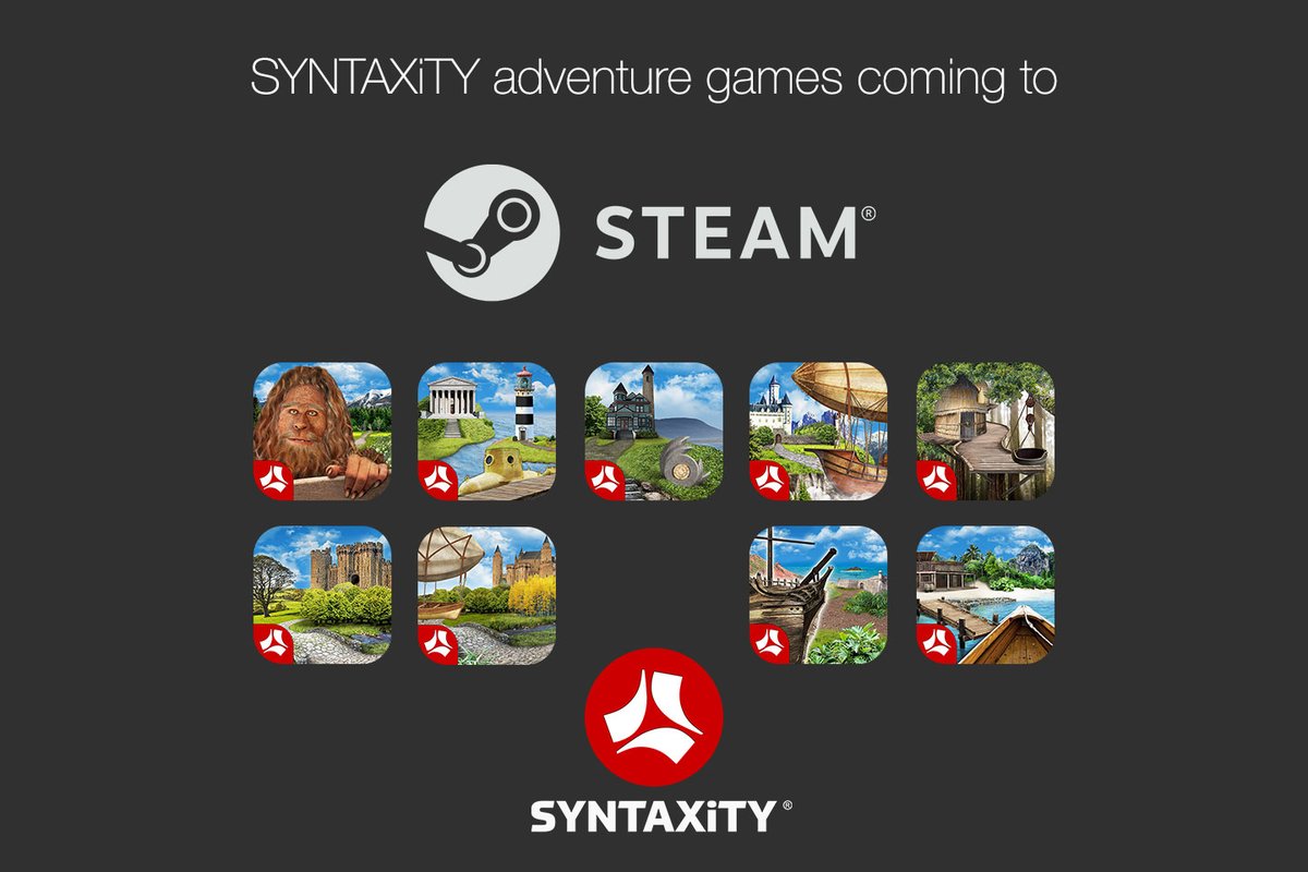 Syntaxity's tweet image. Thank you to our many customers who asked when our games will be on Steam. We are excited to announce that all 9 of our adventure games have been approved to list on the store! syntaxity.com/syntaxity-adve…