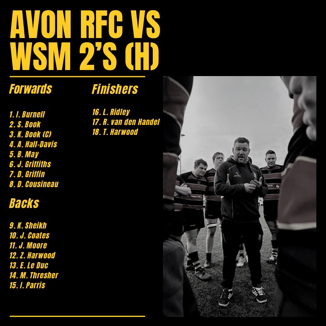 ⚫️🟡 SQUAD 🟡⚫️ Our 1st XV to play Weston Super Mare 2’s at home. Brave the cold and get down to Hicks Field to get behind the team! This should be a cracker! #blackandyellow