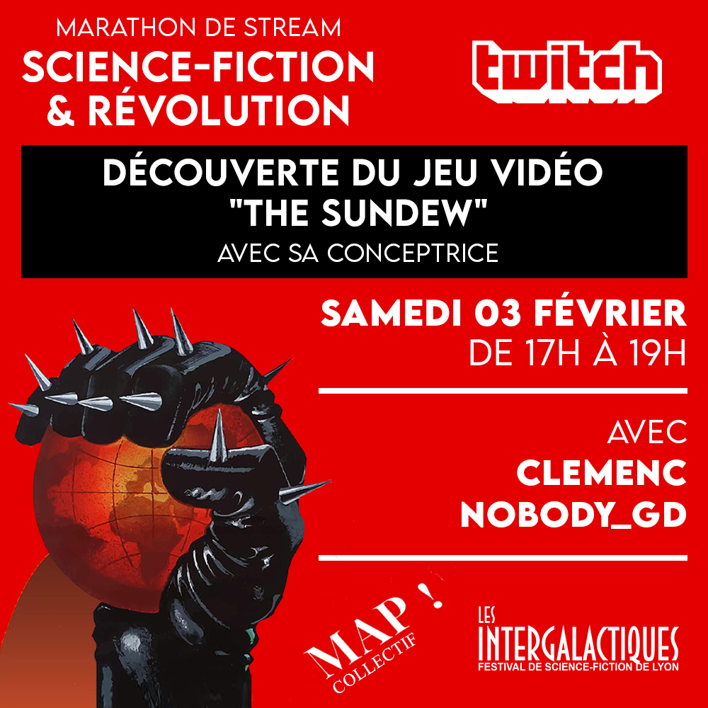 Bonjour aux francophones, je participe demain au marathon de stream Science-Fiction &amp; Révolution qui a commencé hier !

Vous pouvez déjà le rejoindre en cours de route ici :
➡️twitch.tv/boskop_labo

Et voir la programmation ici:
➡️intergalactiques.net/marathon-sf-re…

Venez nombreux -ses !!
