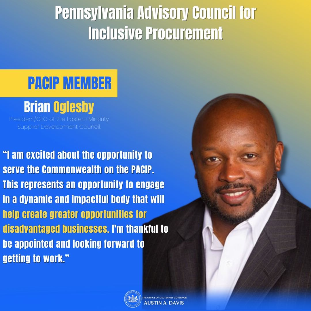 Congratulations to our president/CEO, Brian K. Oglesby, on his appointment to the Pennsylvania Advisory Committee on Inclusive Procurement (PACIP). We are excited for this opportunity to serve the commonwealth. To read the full press release, visit: buff.ly/3UnfT6m