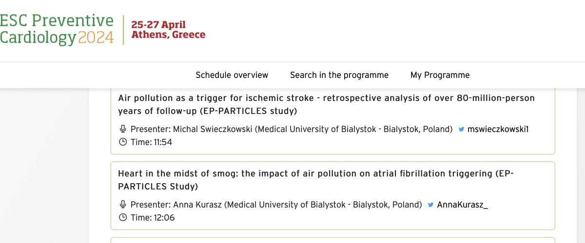 My abstract has been accepted for the Young Investigators Award session at the #ESCPrev2024 ! I'm excited to share together with @mswieczkowski1 and @LukaszKuzma the new results of @PolishSmog EP-PARTICLES study! esc365.escardio.org/preventive-car… See you soon Athens!