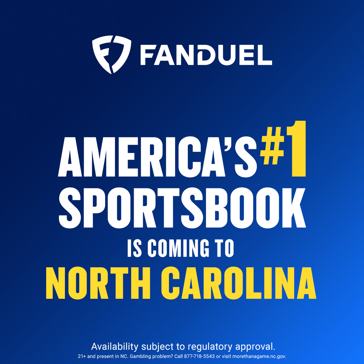 Let's go, North Carolina! 🙌 We're coming to the Tar Heel State on March 11th, pending regulatory approval. Click here to stay up to date: fanduel.com/northcarolina