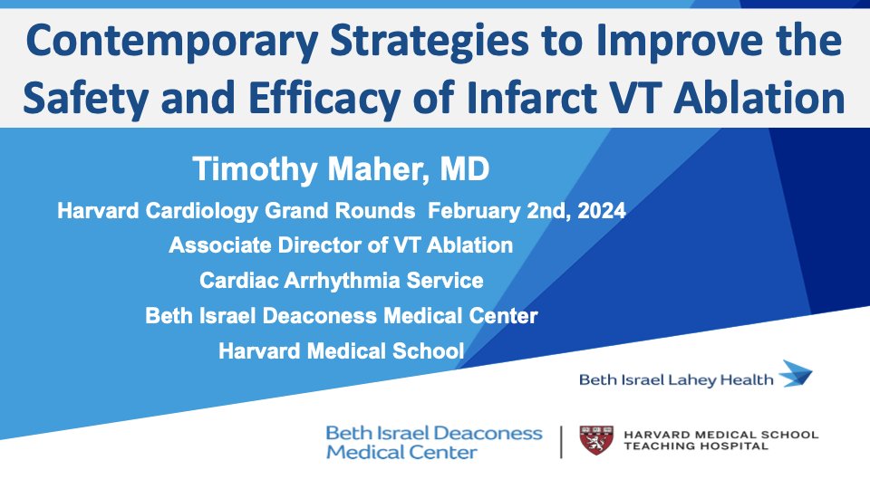 Risk Prediction, Device Therapy, & Ablation for Ischemic Ventricular Tachycardia @harvardmed #CV grand rounds today featured #BIDMC #EPeeps @TimothyMaherMD1 on #AblateVT.