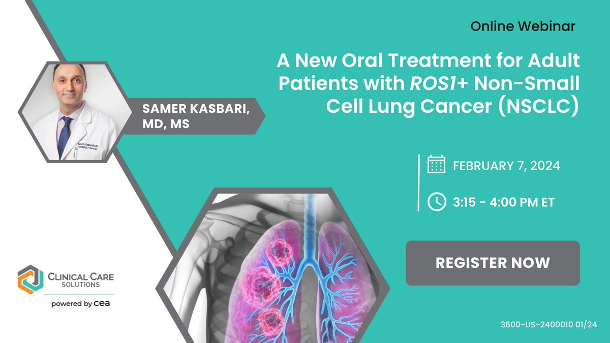 Learn about the recent clinical trial that led to FDA approval of a ROS1+ non-small cell lung cancer treatment. Grab your spot! bit.ly/3UnNBsw #LCSM #NSCLC #Oncology