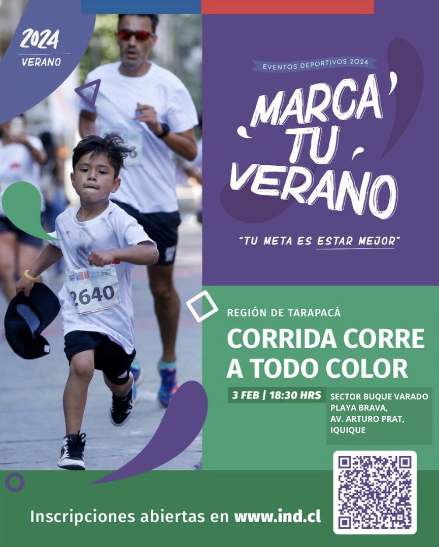 MAÑANA TODOS A CORRER! Los esperamos a las 18:30 en Buque Varado de Playa Brava para vivir una jornada llena de deporte al aire libre y una gran corrida familiar #CorreATodoColor de 2K. Recorreremos desde Buque Varado hasta Psje. Sagasca ida y vuelta! Inscríbete en el QR!👇🏽🏃🏽