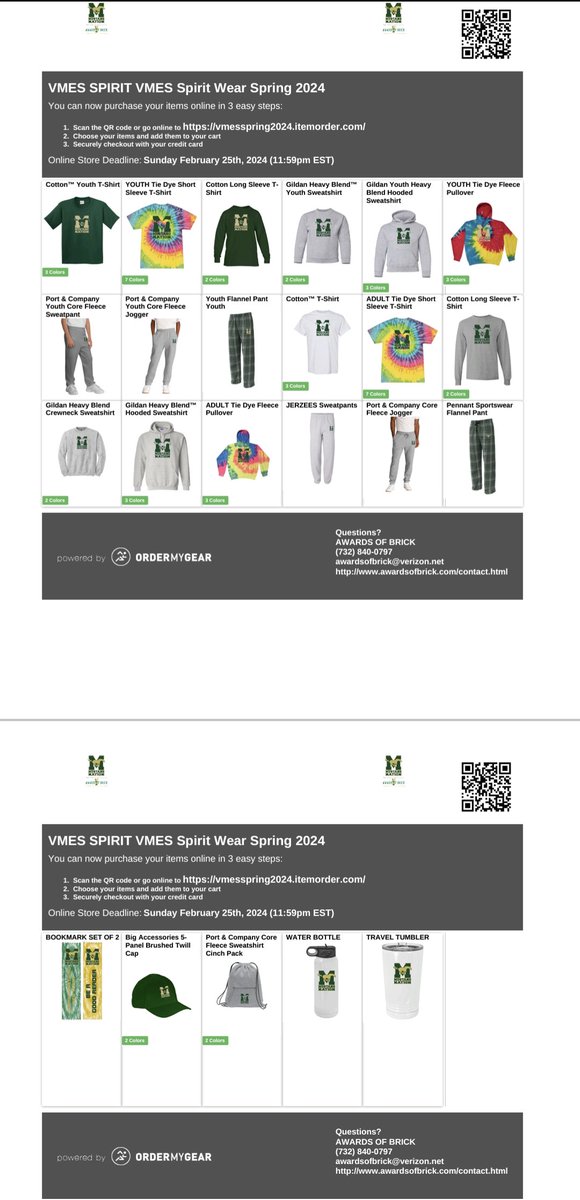 Our spirit wear store is back in action! Be sure to check out the NEW logo as well as all of the NEW tie dye options 💚💛

Store closes February 25th!! Orders will be in BEFORE Easter 🐇🐣

vmesspring2024.itemorder.com/shop/home/