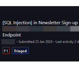 nav1n0x's tweet image. Do not forget to test &apos;Newsletter Signup&apos; form for SQLi &amp;amp; stored XSS. This public bb target is on bc since 2022 &amp;amp; has different s/u forms for home page &amp;amp; internal pages, the internal one was vulnerable - probably not being maintained. #BugBounty #SQLi.