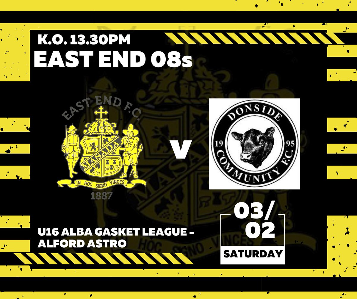 EastEndFCJuv's tweet photo. 2008s
The 2008s are in action tomorrow against Donside at Alford Astro with a 1.30pm kick off.
All the best 2008s 🟡⚫️
#EEFC https://t.co/QWb3IRys5Y