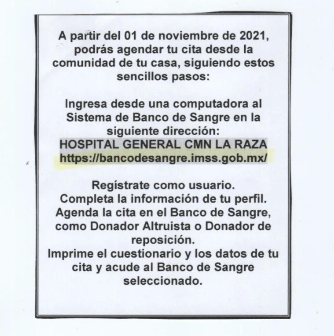 Gente querida: mi sobrina va a donarle un riñón a su hermana, necesitamos 12 donadores de sangre. Ni siquiera tienen que formarse, pueden hacer cita en el IMSS.
Paciente que recibe: DIANA IVET LÓPEZ TORRES.
Donante: FRIDA MURILLO LÓPEZ.
Aquí la info, tel de contacto 55 1728 8801.