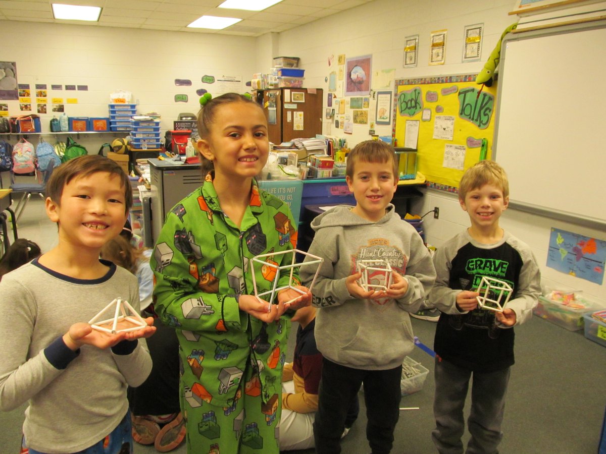 GEOMETRY rocks💡!!  Awesome energy and engagement with 3D shape builds, symmetry mirrors, and figuring out those tricky vertex points, angles, edges, and faces.  #RESBelieves